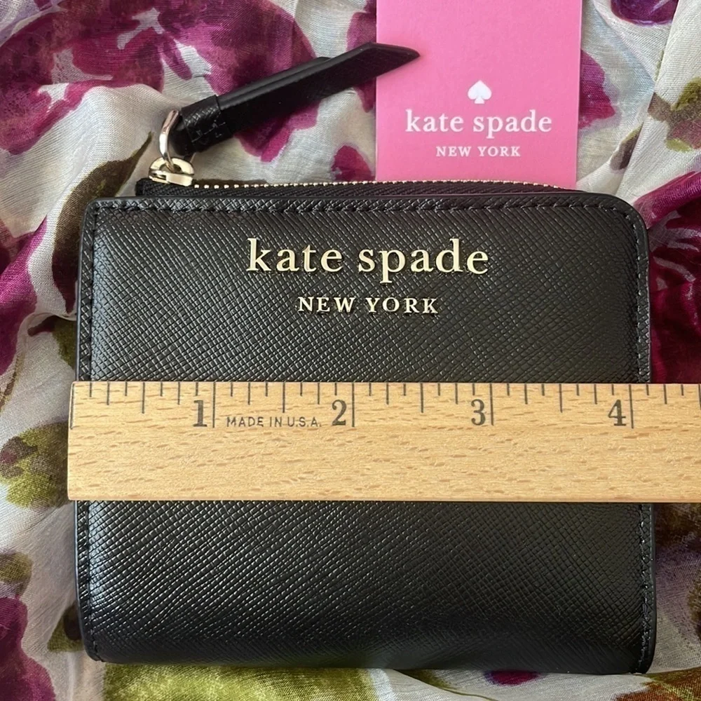 Brand New Kate Spade Genuine Saffiano Leather Black L-Zip Bifold Cameron Wallet